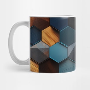 Geometric Timber: Crystalline Hexagons in Amber and Blue Mug